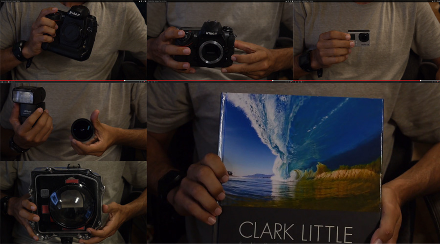 Clark Little's photo gear, as featured in the Hurley Tour Notes video on Youtube.