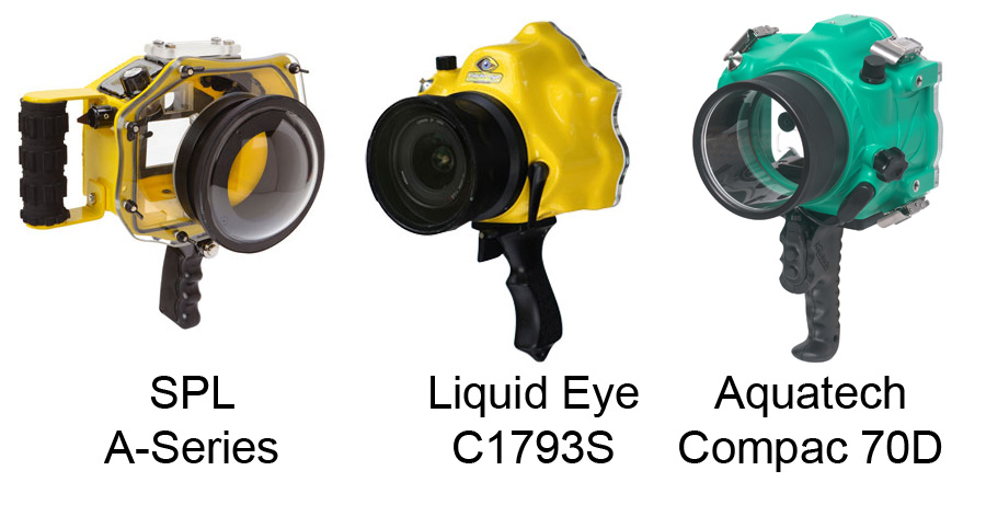 Some of the current range of housings for the Canon 70D