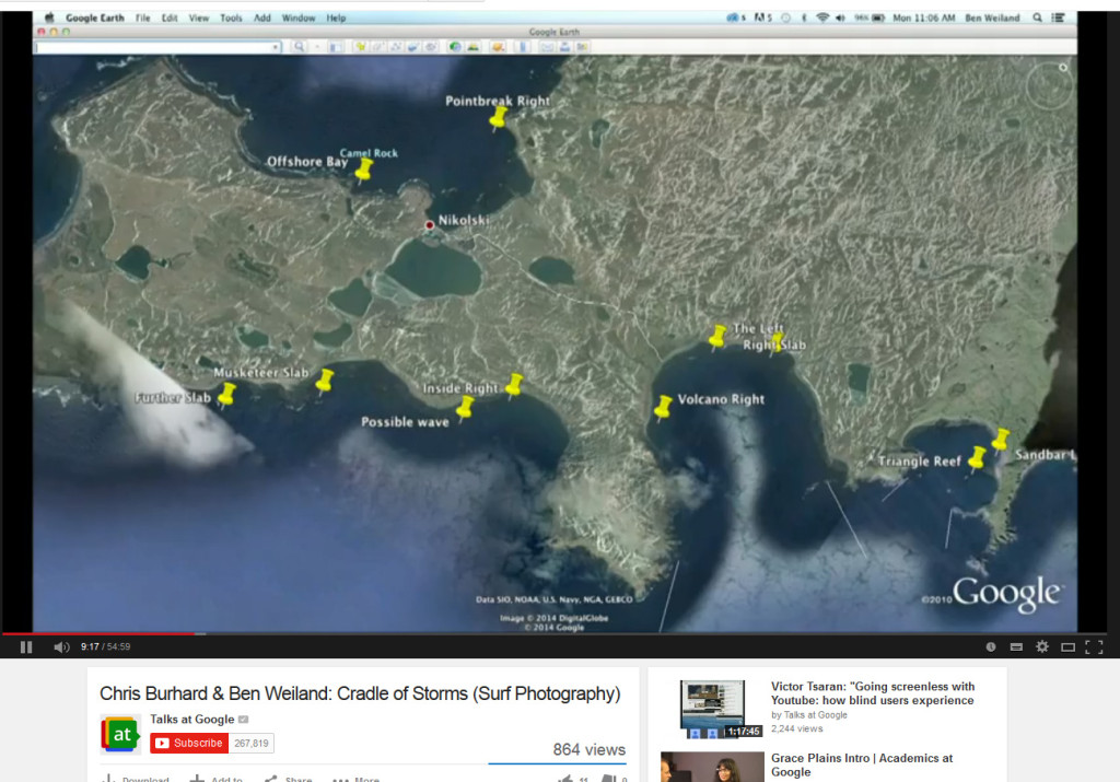 The Google maps complete with pinned locations of potential waves, check out Cradle Of Storms to see surfing done at some of these locations.