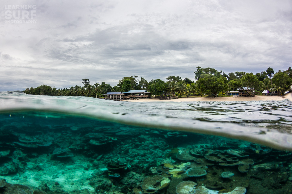 over under photo of the Aganoa Beach resort restuarant